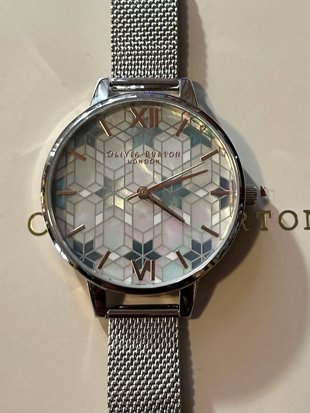 Olivia Burton Ice Queen Watch With 34mm Perl Face & Silver MeshBracelet